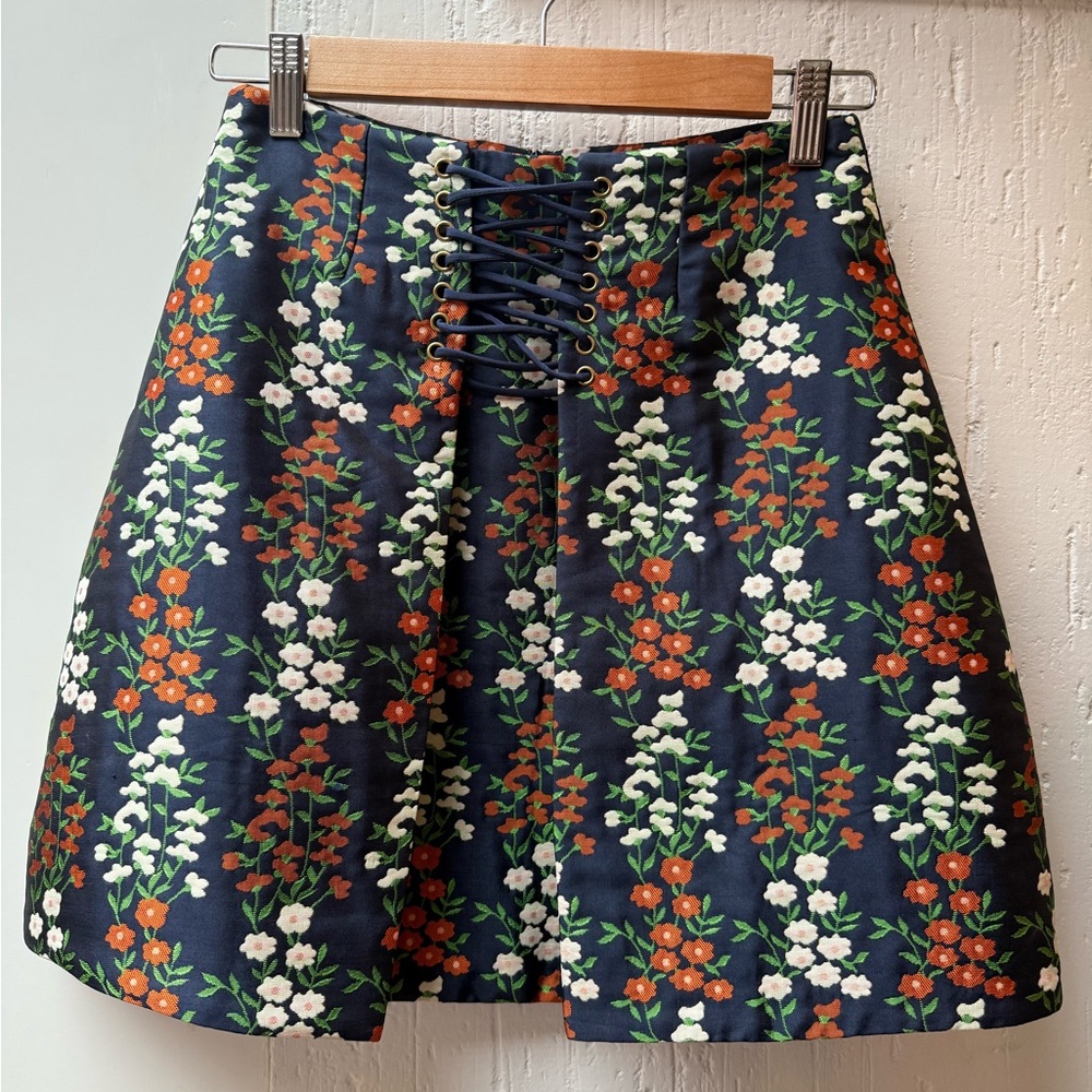 KEEPSAKE the Label Navy Floral Lace-Up Mini Skirt